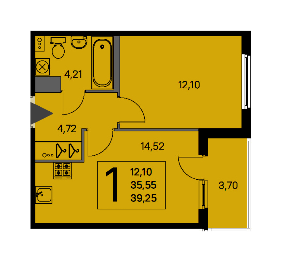 1-комнатная квартира 35.55 м², 4/4 эт., ЖК «Любоград в Стрельне»